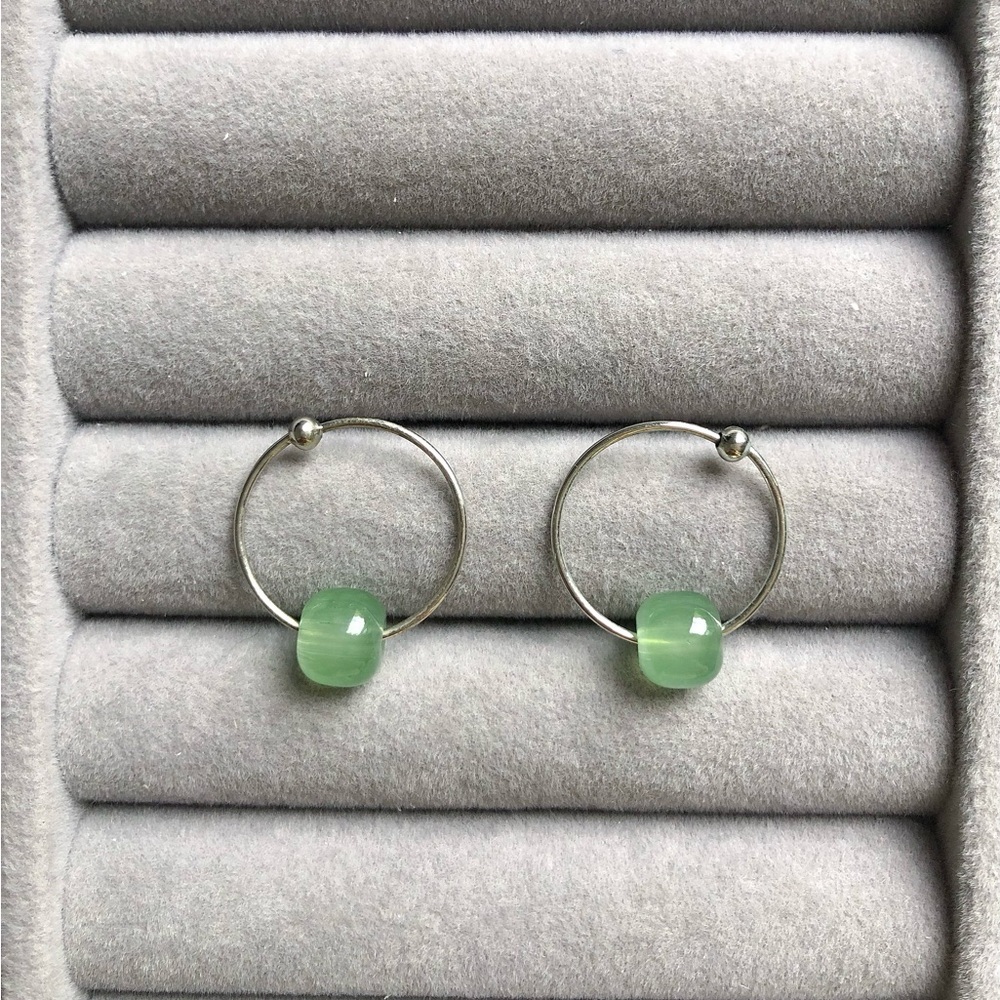 ✨Hoop Earrings with Green Beads
